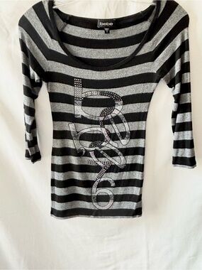 Vintage Y2K Bebe Rhinestone Snake Stripe Top Size S